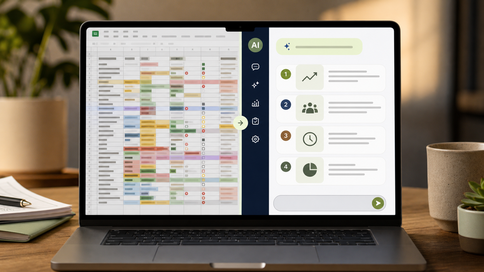 A messy spreadsheet transformed into clean ranked AI insights